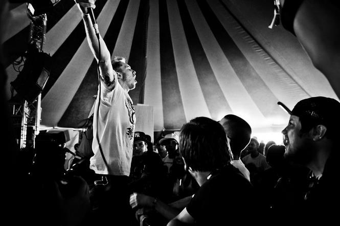Vocalist and crowd interact